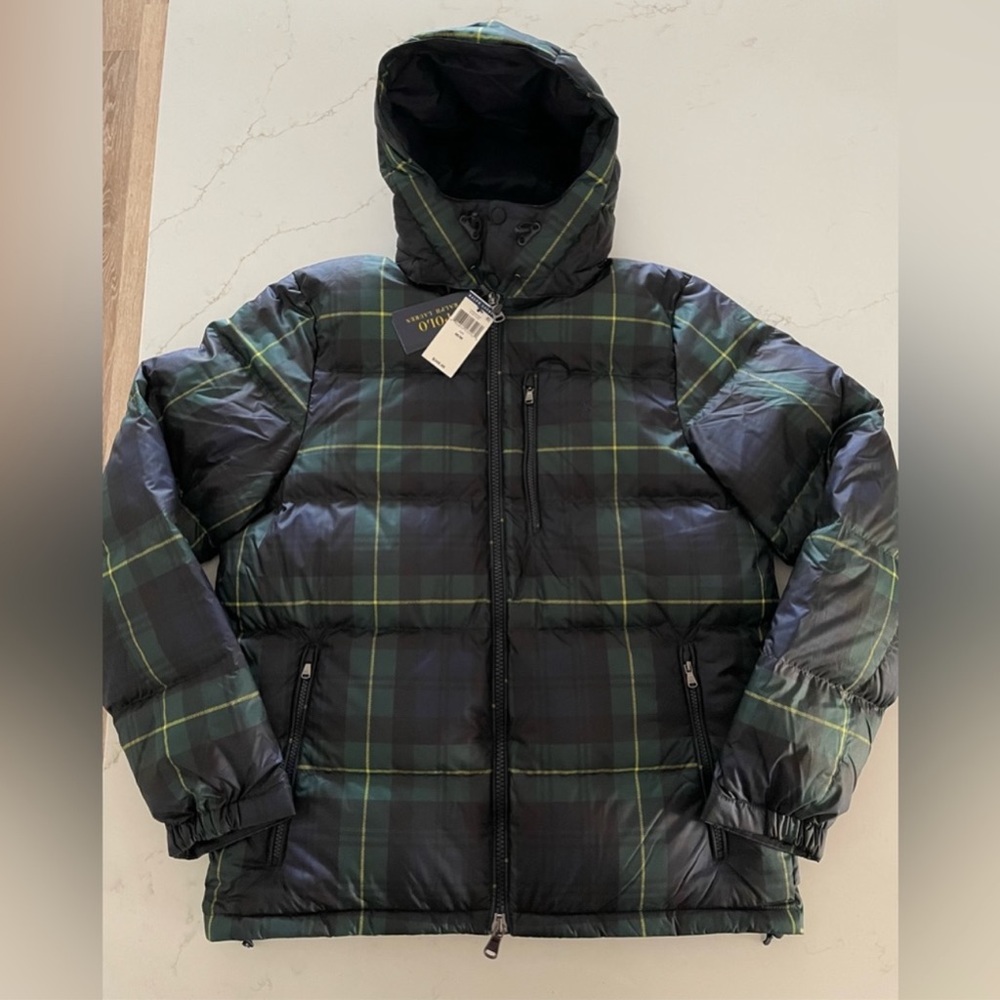 Polo Ralph Lauren Down Filled Hooded Puffer Jacket Plaid Men's size Medium NWT